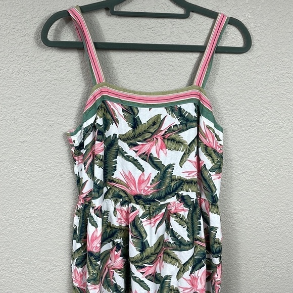 Loft Paradise Tropical Palm Tiered Maxi Dress Linen Hawaii Pink Green White Sz 4 - Picture 4 of 13